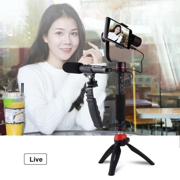 Fotografi Video Flash Kamera Grip L-Shape Bracket Holder Med 2 Side Hot Shoe Mounts