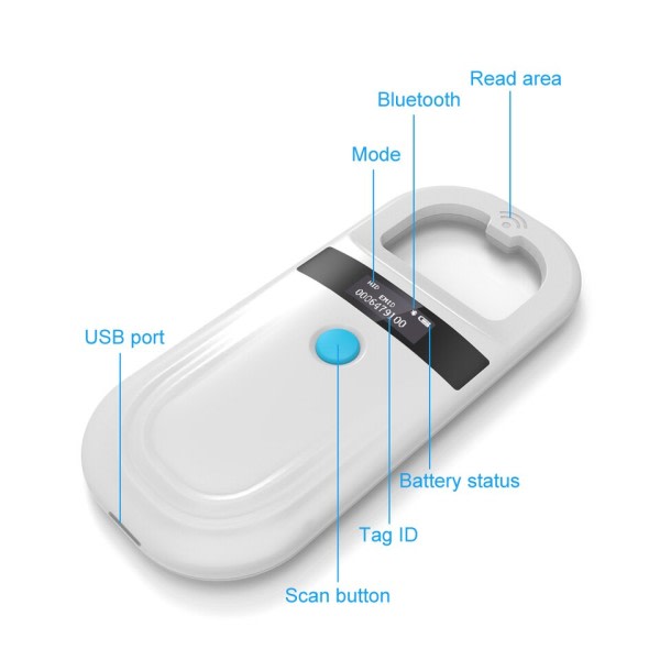 Handhållen 134,2KHz 125kHz Djur RFID Läsare Djur Katt Hund Mikrochip Skanner FDX-B Glas Chip USB/Bluetooth Tag Läsare med taggar