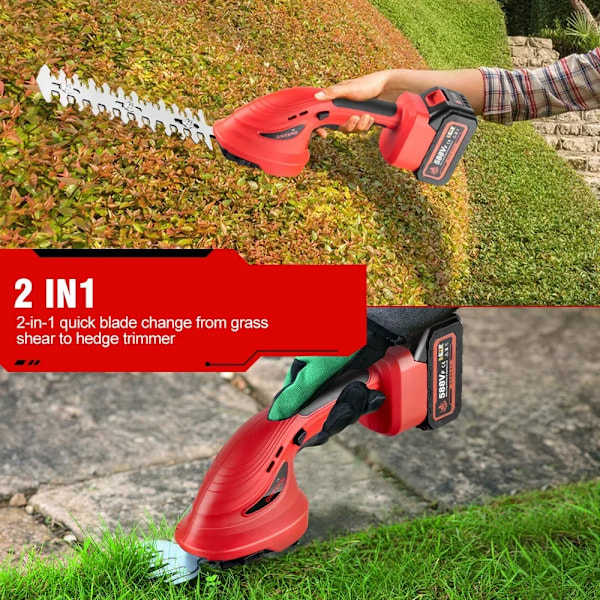 2 IN 1 Elektrisk Hekktrimmer 20000RPM Trådløs Hage Busk luking Beskjæring Husholdning Gren klipper
