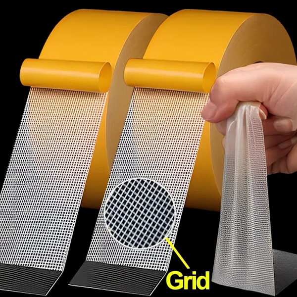 1 Rull 5M Dubbel Sided Tejp Hög Viskositet Grid Fiber Transparent Dubbel Sided Tejp Klibbig Adhesiv Fiber Mesh Tejp