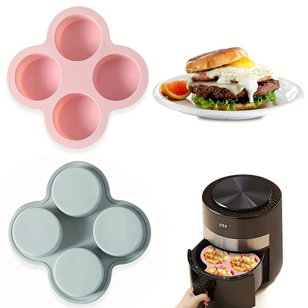 Air Fryer Ägg Mögel Rund Form Ägg Mögel 4 Cavity Non-Stick Silicon Air Fryer Ägg Panna Ägg Steamer