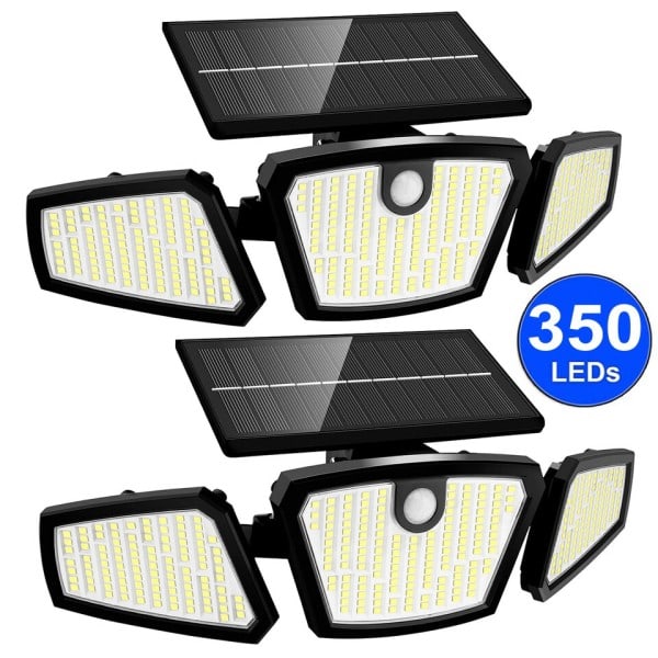 Vanntett Solar drevet Utendørs Lys Bevegelse Sensor 2000LM 350 LED