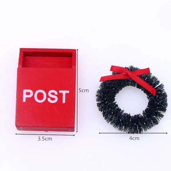 Dockhus Mini Jul Dekoration Set Mini Röd Brevlåda Matta Jul Krans Dörr Scen Dekoration