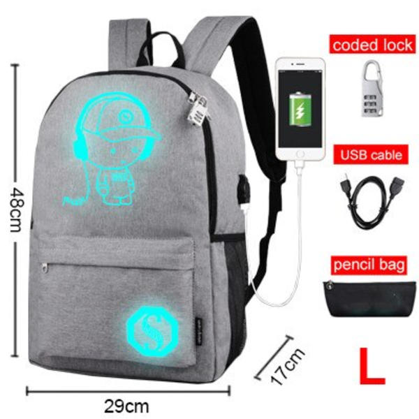 Dagsekk skulder Under 17 tommer med USB lade port og lås skole bag