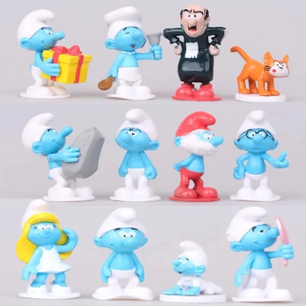 12 bitar smurfar tårta prydnader liten svamp tomte söt barn leksaker