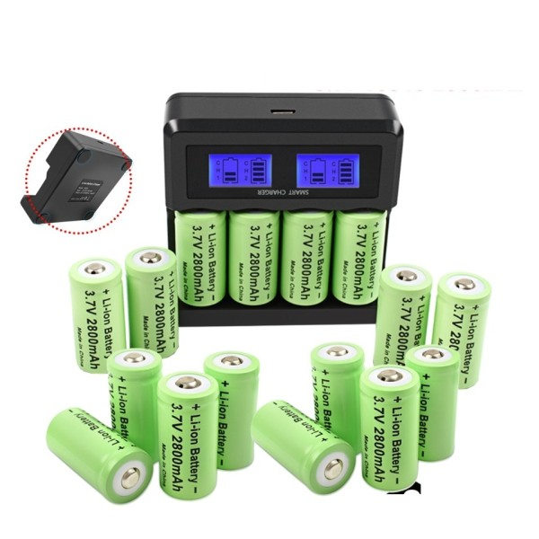 16P 2800mAh Oppladbart 3,7V Li-ion 16340 Batterier CR123A Batteri for LED Lommelykt