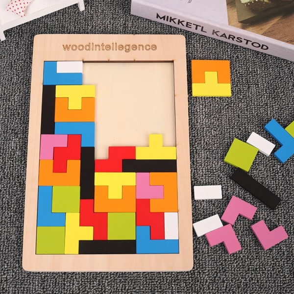 Färgglatt 3D pussel trä tangram matematik leksaker kub spel barn förskola magination former pussel pedagogisk leksak