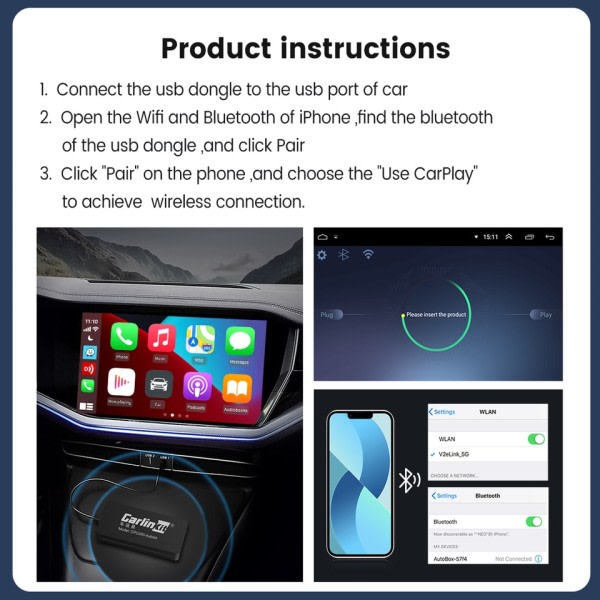 USB Langaton CarPlay Dongle Langallinen Android Auto AI Box Mirrorlink Auto Multimedia soitin