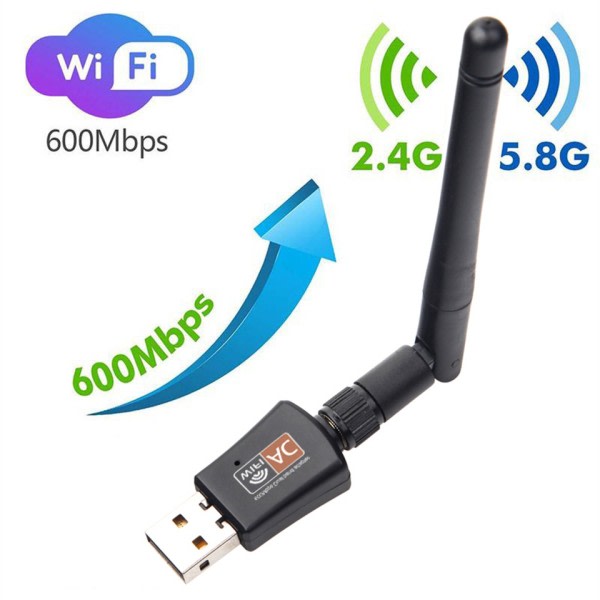 Dual Band 600Mbps USB wifi adapter 2,4GHz 5GHz WiFi med antenn