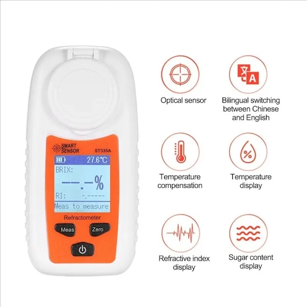 LCD Digital Refraktometer Brix Meter Frukt Juice Dryck ATC Socker Innehåll Mätningsinstrument 0-35% Sackarometer