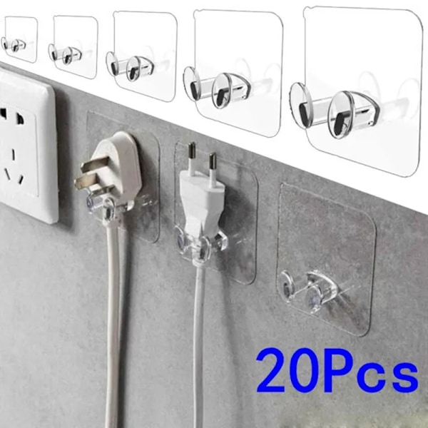 20 delar krok strömplugg fäste prydligt hängande ställ PVC vägg krok stark vidhäftning sömlös transparent vattentät