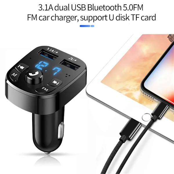Bil lader FM sender Bluetooth Lyd Dobbel USB Bil MP3 spiller Autoradio Handsfree lader 3.1A Rask lader Bil tilbehør