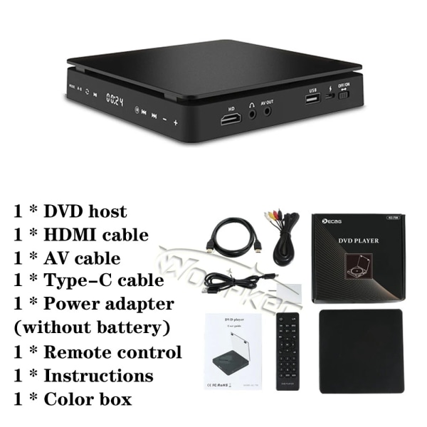 Høj kvalitet Woopker DVD Afspiller HD Afspiller HDMI AV Forbindelse Med USB input Hovedtelefon Output  touch LED Skærm HD 1080P Type-C 5V / 2A