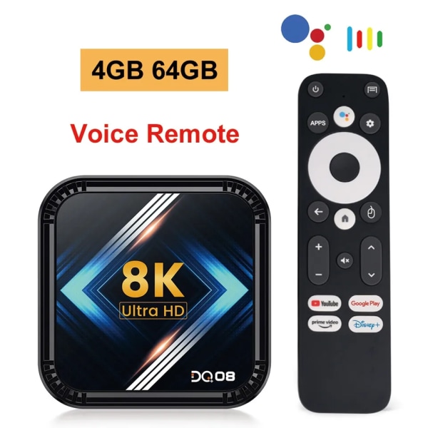 Smart TV Box Android 13 Quad Core Cortex A53 Support 8K Video 4K HDR10 Dual Wifi BT Google Voice