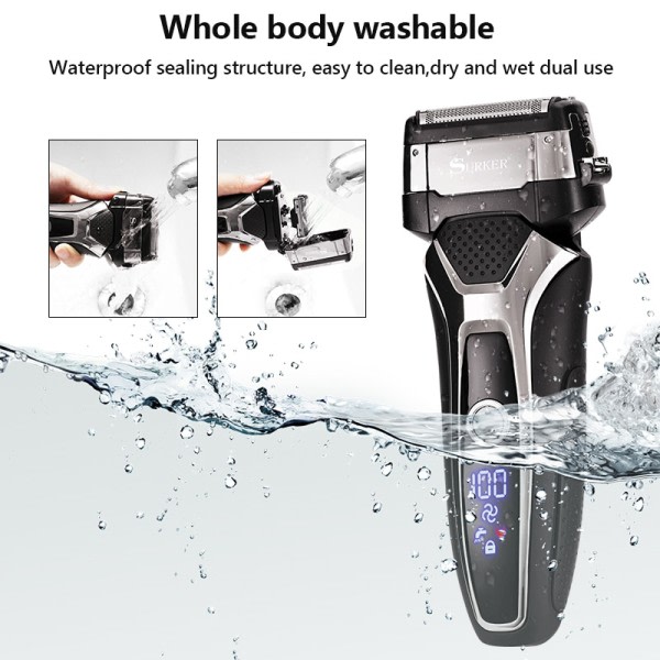 USB genopladelig elektrisk barbermaskine rustfrit stål barbering maskine til mænd 3D tredobbelt flydende blad barberkniv