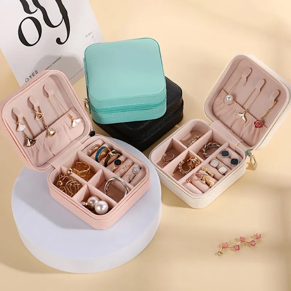 Mini smycken Förvaring Låda Bärbar Hem Rese Örhängen Halsband Förvaring Fodral för Kvinnor Ring Arrangör PU Läder Display fodral
