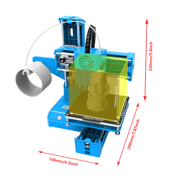 K9 Mini 3D Skriver Enkel å bruke Entry Level  Gave 3D Printer FDM TPU PLA Filament 1,75mm Sort