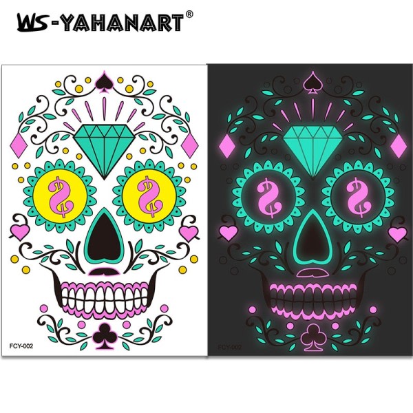 Ansiktsbehandling tatuering dekal  Bicolor luminescens  Vatten till papper  Vuxna och barn  Halloween påsk jul  Rave fest