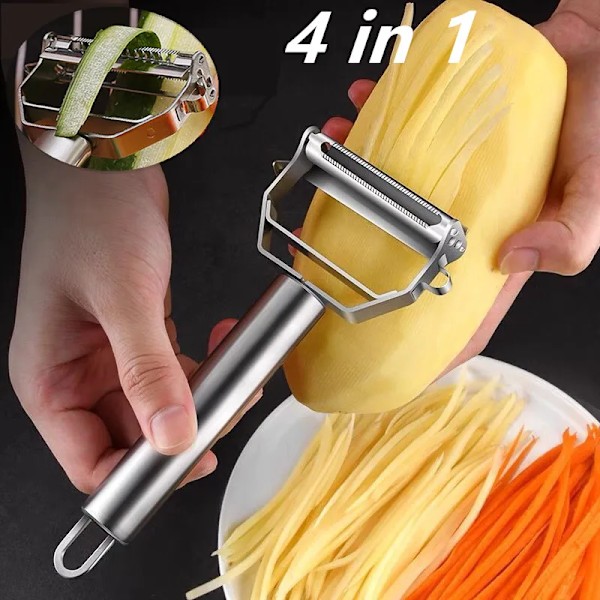 4 i 1 Multifunktionel Køkken Peeler Grøntsag Frugt Peeler Rustfrit Stål Holdbar Kartoffel Skærer