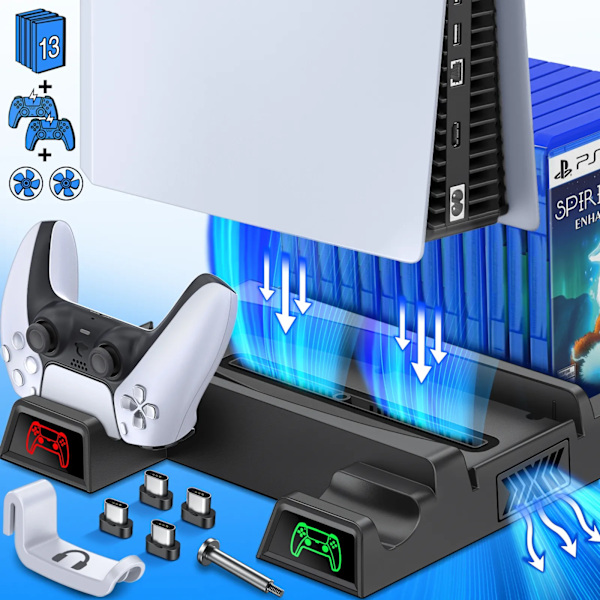 Pysty jäähdytys jalusta PS5 ohjain laturi LED tuuletin SONY Playstation 5 Digital / PS5 Disc Edition Console