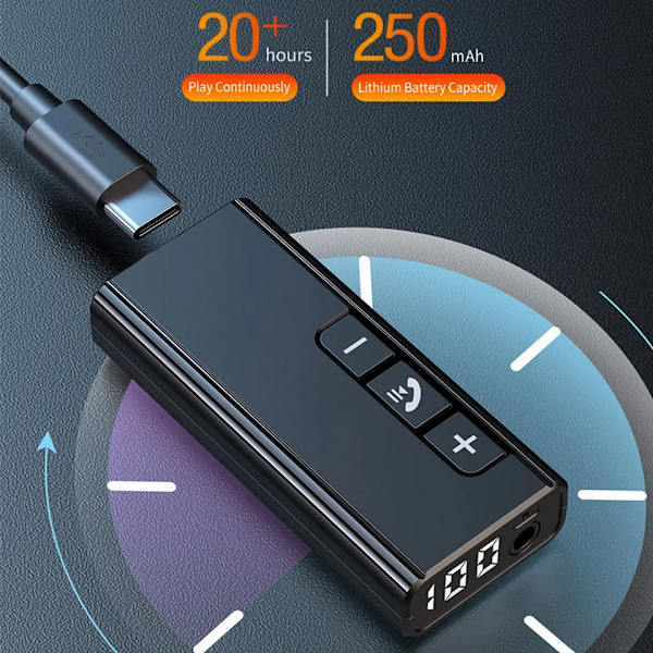 Bluetooth Aux Adapter Trådløs Bil BT Mottaker Digital Display Jack Lyd Musikk Mic Handsfree