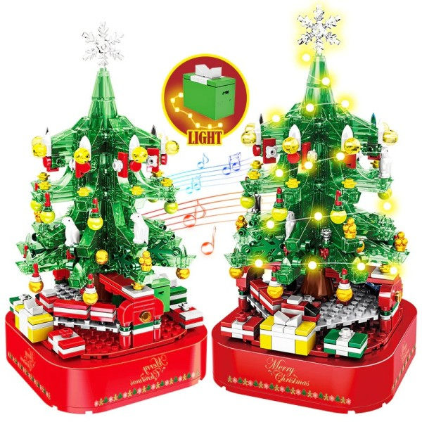 By juletre Roterende Musikk Eske Bygning Klosser Venner Julenissen LED Lys Skinner Xmas Klosser Leker