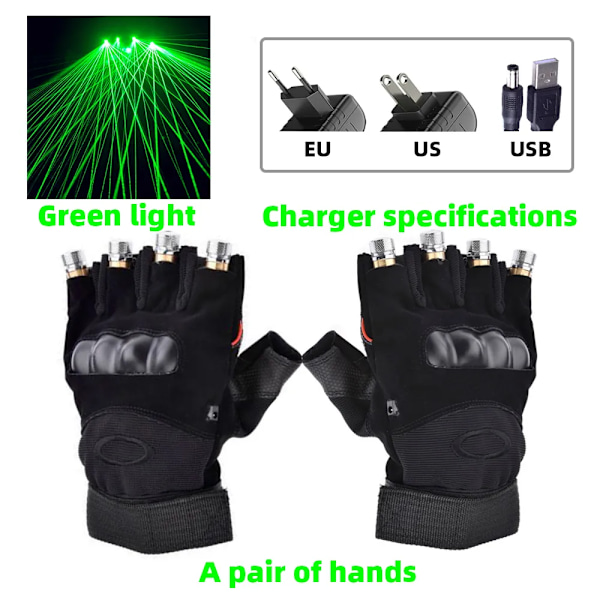 Laddningsbar driven Laser Lampa Scen Ljus Dans Scen DJ Party Shows LED Lysande Handskar