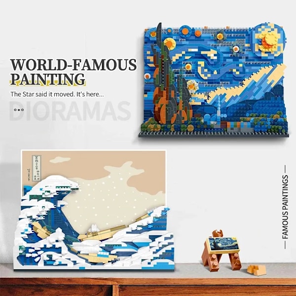 Kreativ Kunst Van Gogh Malerier Stjernenatten MOC Den Store Bølge Kanagawa Mikro Bygningsblokke