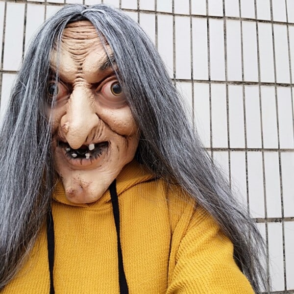 Skræmmende Gammel Heks Maske Latex med Hår Halloween Fancy Kjole Grimace Fest kostume