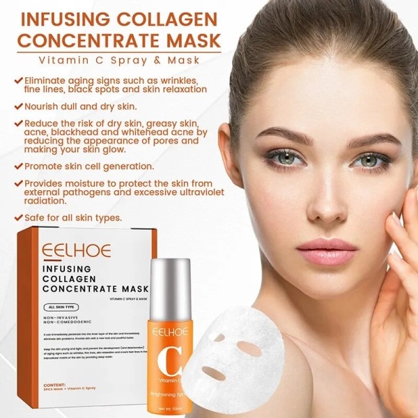 Kollagen Anti Aging Ansiktsmask VC Whitening Serum Spray Set Wrinkle Ta bort Essence