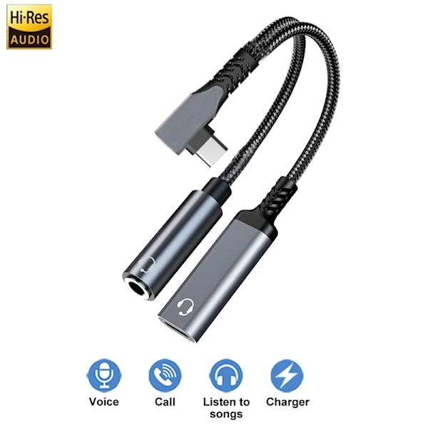 2 in 1 OTG Armbåge Typ USB C till 3,5 mm jack AUX Audio Hörlurar