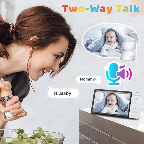 5''IPS Skjerm Pan-Tilt-Zoom Kamera Video Baby Monitor med 30-timers Batteri 2-veis Talk Natt Vision