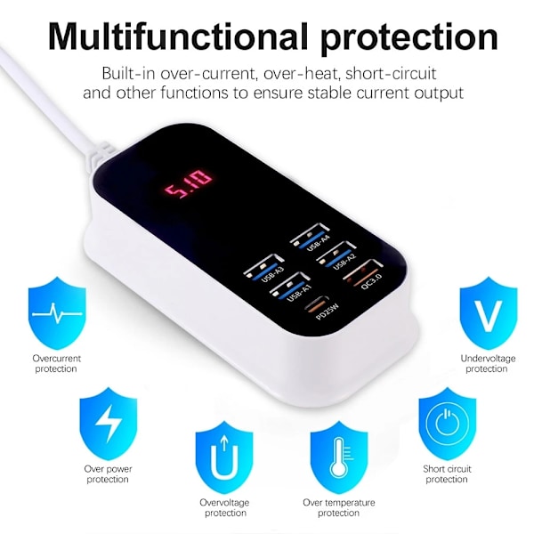 50W flera portar USB laddare PD25W Typ C QC3.0 snabb laddning skrivbord vägg ström adapter telefon UK EU US Korea plugg snabb laddning