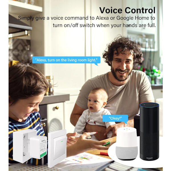 16A Tuya Smart WiFi kytkin,2-tie Mini valo kytkin