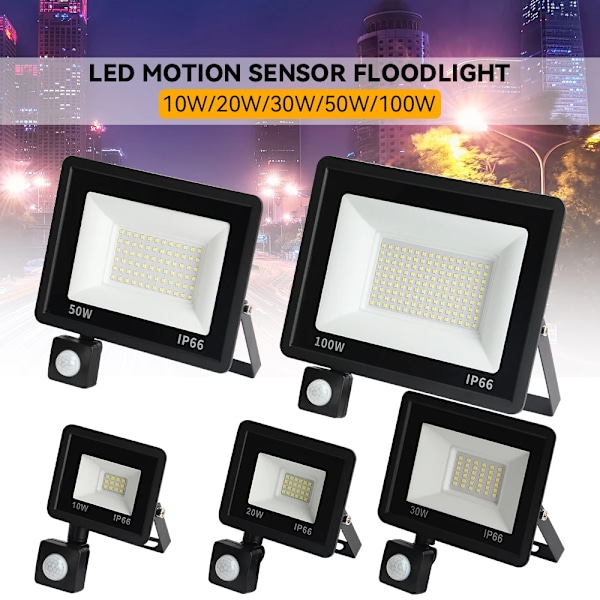 LED PIR Motion Sensor Floodlight Udendørs Væg Lys Hvid Lys