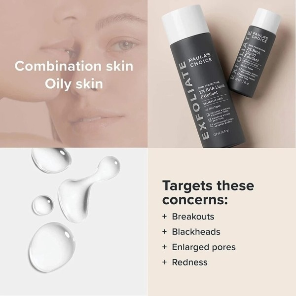HUD PERFEKTERENDE 2 % BHA Væske Salicylsyre Exfoliant Ansigtsbehandling Eksfoliering til Hormehoveder Forstørrede porer rynker