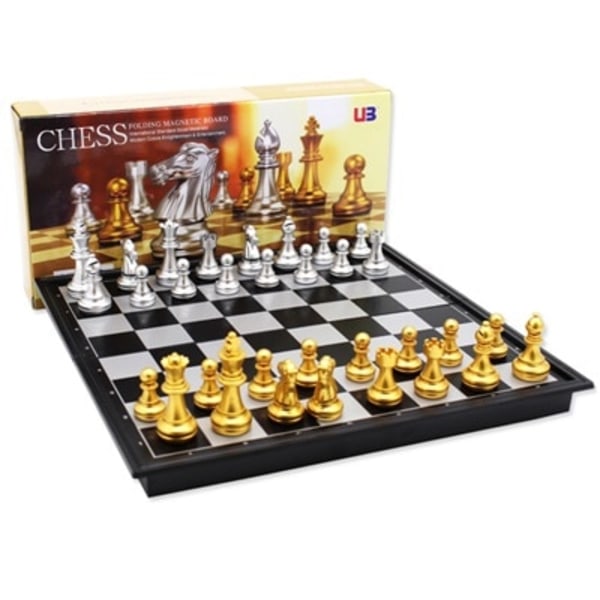 Folding Klassisk Sjakk Sett Med Sjakkbrett 32 Bykker Gull Sølv Magnetisk Sjakk