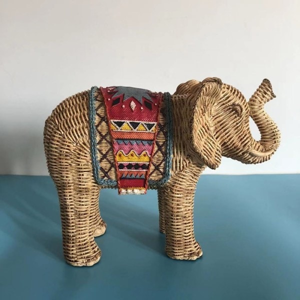 Harpiks Elefant Ornamenter Vævet Mønster Håndmalet Elefant Skulptur Hjem Dekoration