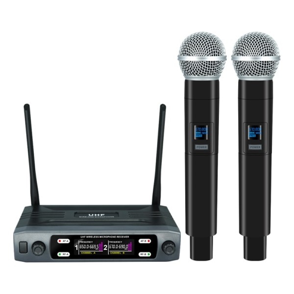 Langaton mikrofoni kämmenlaite kaksi kanavaa UHF kiinteä taajuus dynaaminen mikrofoni