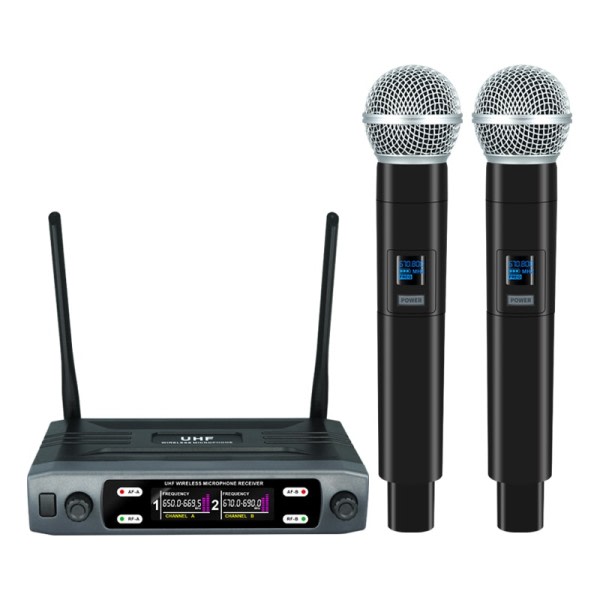 Trådlös mikrofon handhållen dubbla kanaler UHF fast frekvens dynamisk mikrofon