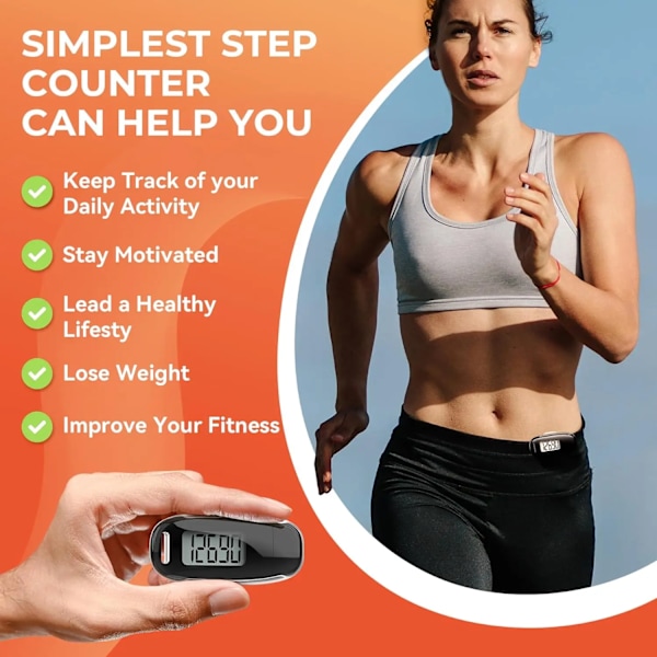 3D Pedometer for Walking, Simple Walking Step Counter USB Rechargeable Step Tracker with Backlight