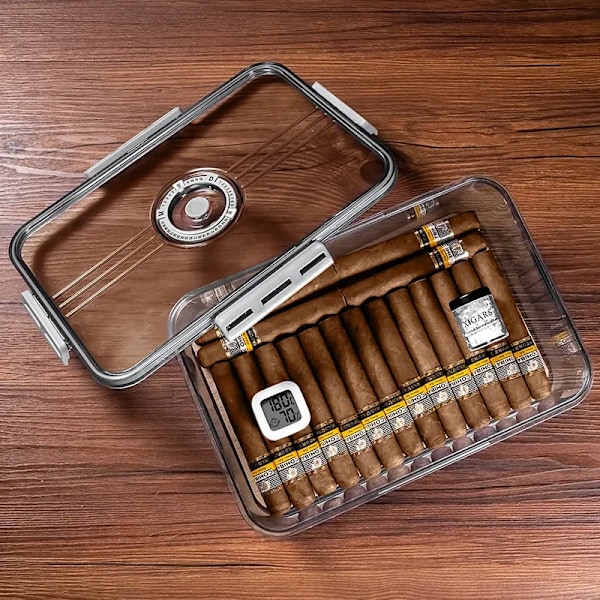 Bærbar Forseglet Sigar Eske Humidor Seder WoooShelf Multifunksjon med Hygrometer