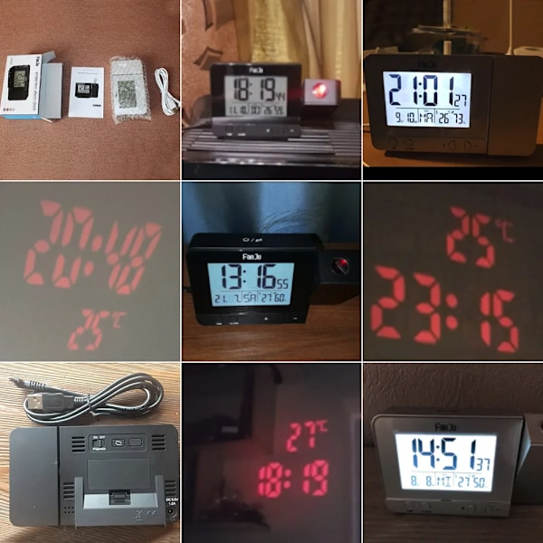 Alarm Klokke Digital Dato Slumre Funksjon Bakgrunnslys Klokke Vegg Projektor Skrivebord Bord LED Klokke