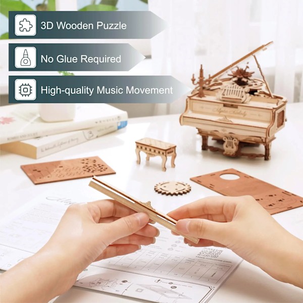 Magiskt Piano Mekaniskt Självspelande Musik Låda för Barn och Vuxna Byggnadsblock Kits Leksaker 3D Trä pussel