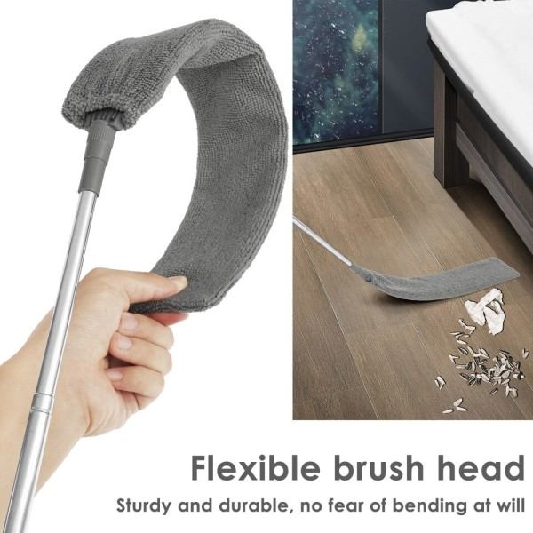 Infällbar mikrofiber flexibel lång platt gap dammare borstar med förlängbar stång hushållsrengöring verktyg