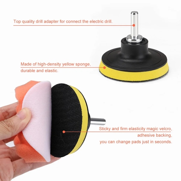 11 bitar  Bil polering pad svamp bil polerare vaxning kuddar ull hjul putsning kit för bil polerare borr adapter