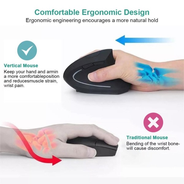 Vertikal mus Ergonomisk 2,4GHz Trådlös Optisk Möss 3 Justerbara  6 knappar för bärbar dator PC dator skrivbord