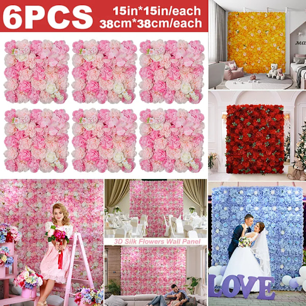 Konstgjorda Blommor Vägg Panel 3D Blomma Bakgrund Faux Rosor för Vägg fest Bröllop Bröllop Dusch Utomhus Dekoration