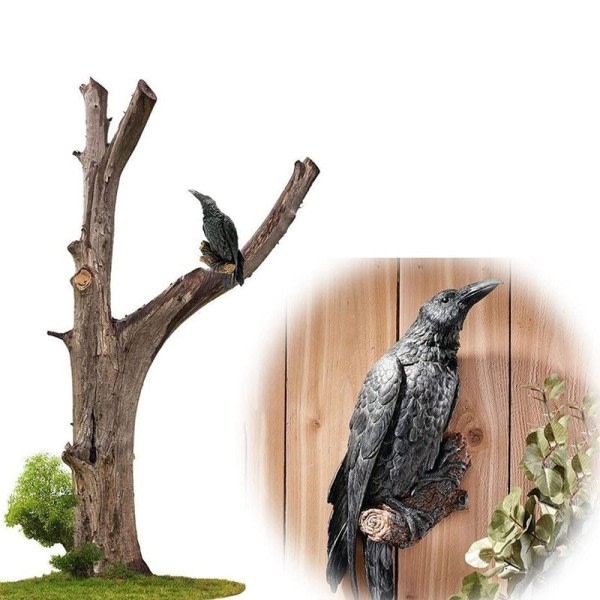 Fake korppi hartsi patsas lintu varis veistos ulkona variset halloween sisustus luovaa puutarhaan