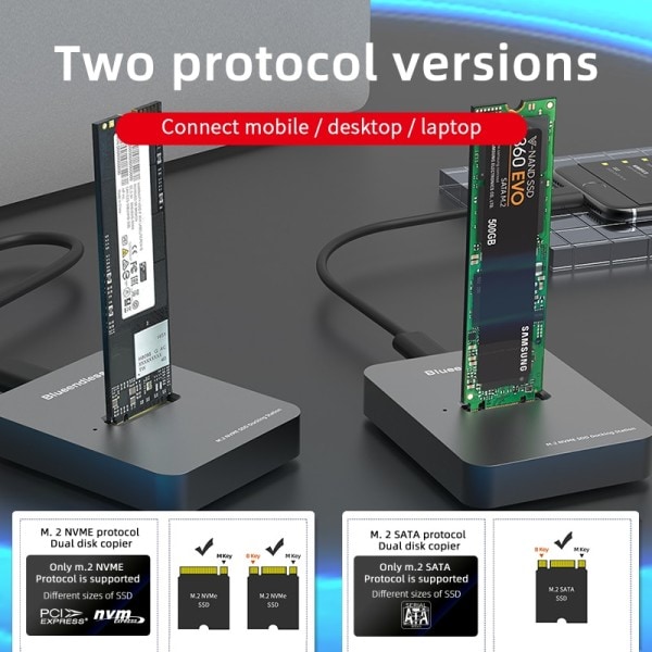 Dual bay SSD m.2 case usb 3.1 PCIe NVME with M Key/B&M Key SSD enclosure Solid Disk case ssd docking station